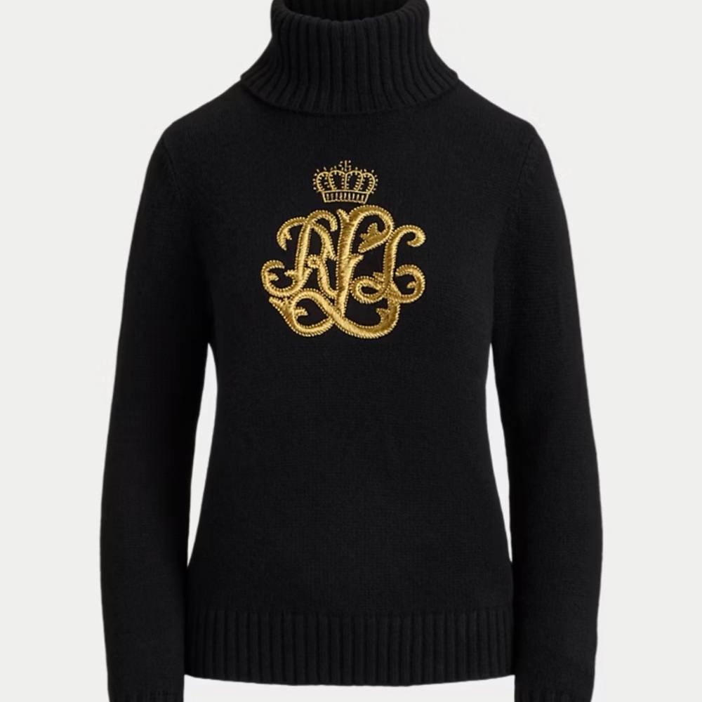 Ralph Lauren Black Turtleneck with Gold Emblem